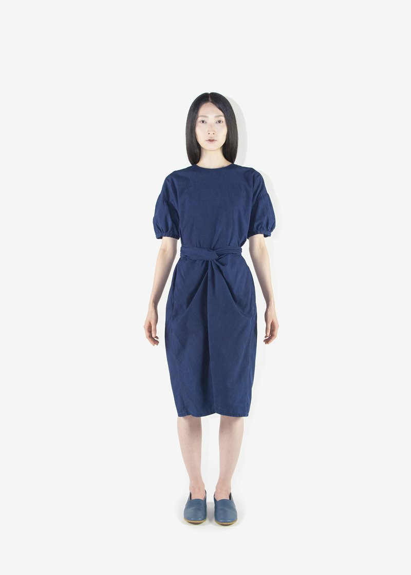 66. Wrapped dress - Ryukyu indigoCosmic Wonder's symbolic wrapped dress. Made with organic cotton broad cloth. Comes in natural, white, black, beige, lac herbal dyed pink, pomegranate herbal dyed green and Ryukyu indigo.
