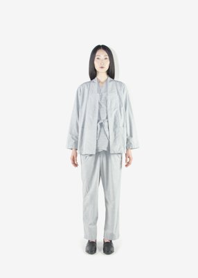 44. Twill haori jacket, twill top with Hakkaku-Shinka embroidery and wrapped pants