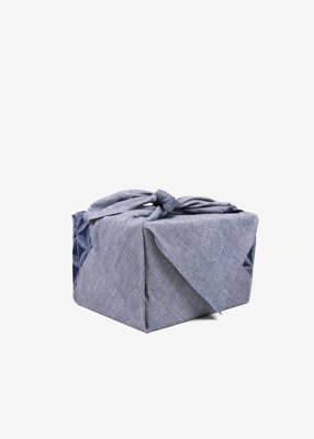 70. Flower of Life Kurume-kasuri Furoshiki - natural indigoFuroshiki wrapping cloth made of hand-loomed organic cotton Kurume-kasuri textile with symbolic Flower of Life motif. Furoshiki is a piece of cloth for wrapping things for carrying or storing.