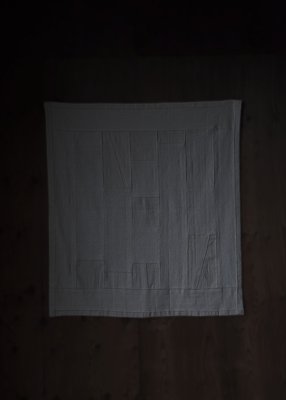 34. Hand-spun cotton pojagiMade from hand-spun cotton. Pojagi constructed with a minimal composition of planes. All hand-sewn.
