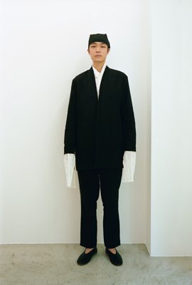 01. Wool and linen jacket and slacks, Naturally tanned leather dress shoesMade from a light weight wool and ramie blend fabric. Refined shape in primitive appearance.