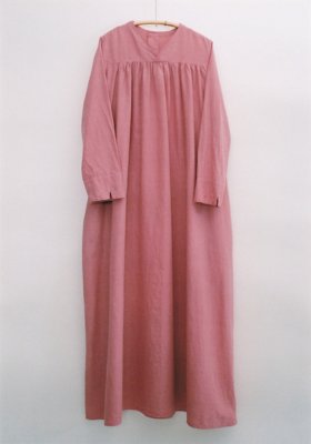 52.Khadi fork dressDyed in red grape with pink. The cotton used for the dress is hand-spun and hand-woven.