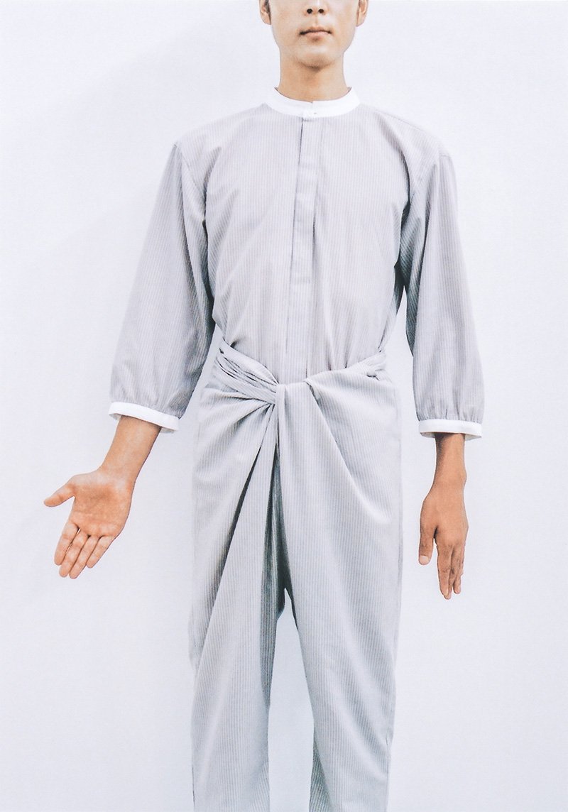 Light linen Striped mandarin collar shirt and wrapped pants