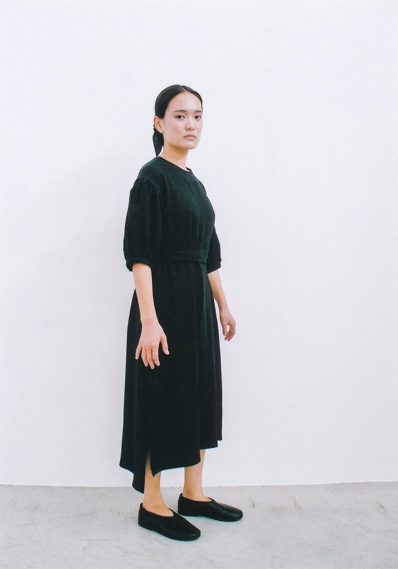 Japan linen puff-sleeved dress