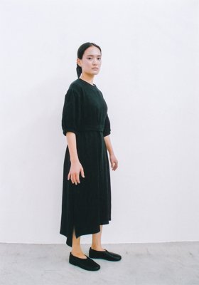 Japan linen puff-sleeved dress