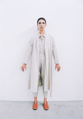 Organic cotton haori work jacket, Organic cotton shirt with scarf and Organic cotton color denim “tattsuke”