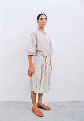 Organic cotton puff sleeved T-shirt and Organic cotton gathered wrapped pants