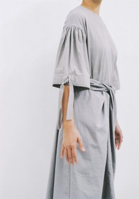Organic cotton Lac herbal dyed amethyst wrapped dress with ribbon sleeves