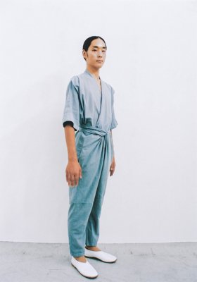 Khadi cotton Aqua aura short-sleeved haori jacket and wrapped pants