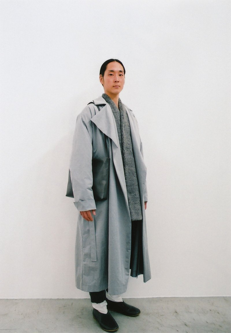 Silver light work coat, Alpaca boa haori coat, Light leather classic case