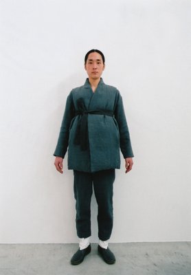 Beautiful folk down haori vest, Ancient folk ramie linen wool kimono shirt and wrapped pants