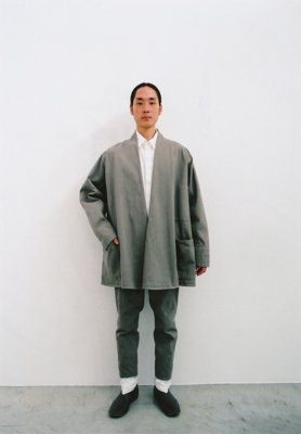 Organic cotton color denim ashen moon colored haori and tattsuke, Organic cotton white colored shirt