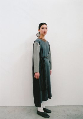 Ancient mythic ceremony long sleeves dress, Necklace by Yasuhide Ono
