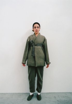 Beautiful folk down haori vest, Ancient folk ramie linen wool kimono shirt and wrapped pants