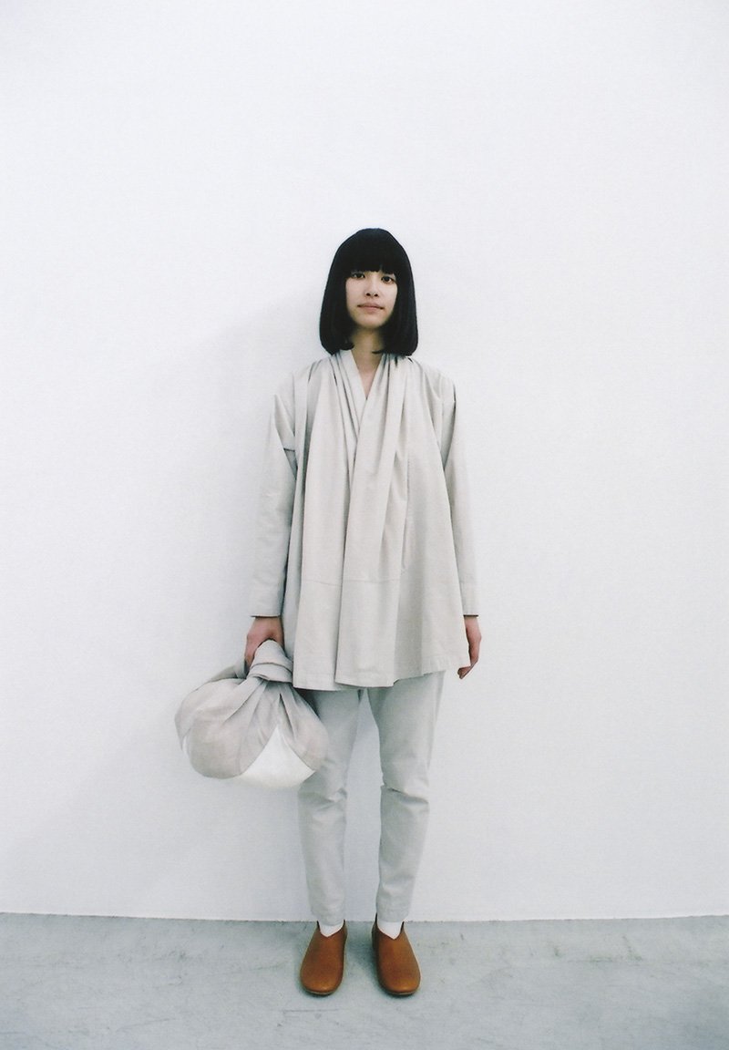 Beautiful Organic cotton sand colored haori jacket and tattuke, Hand-woven ramie furoshiki