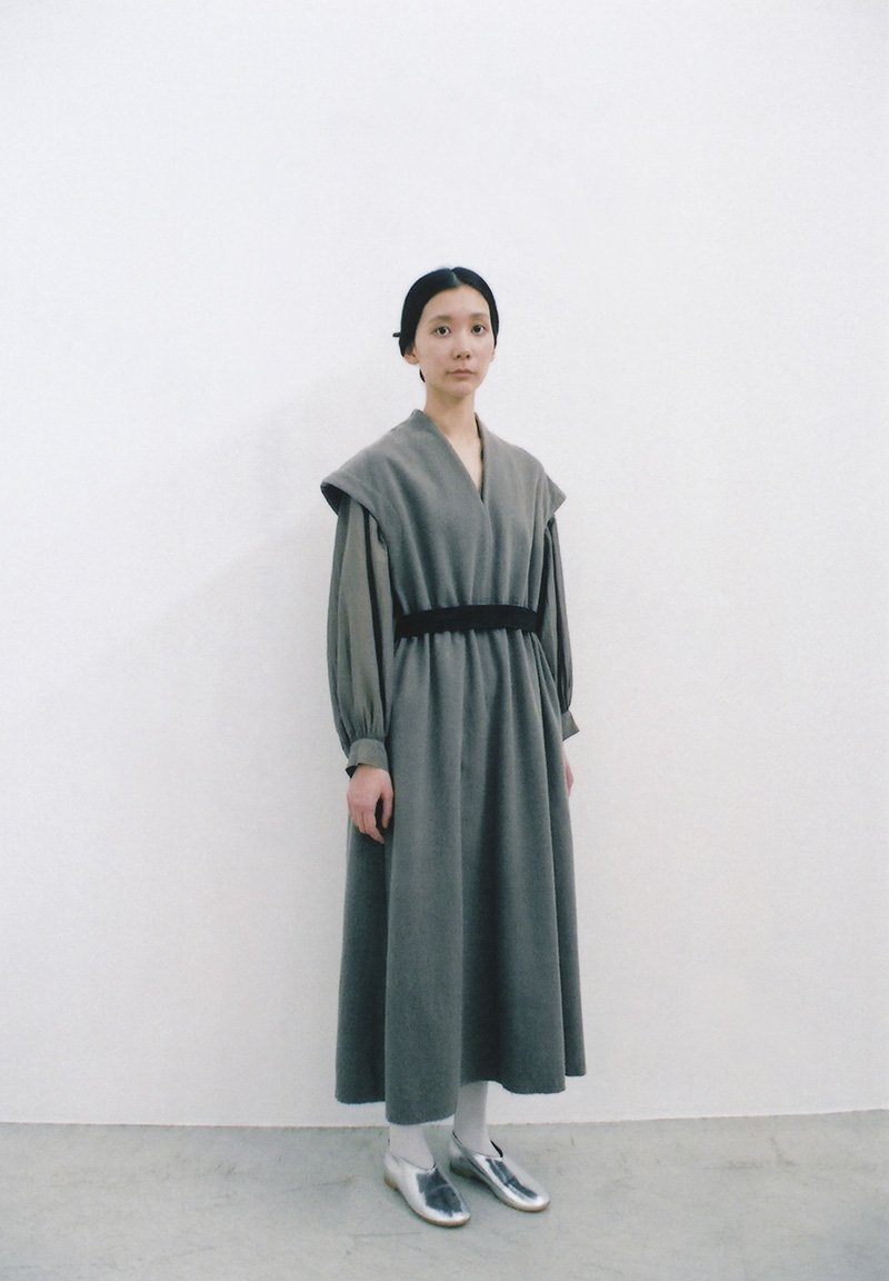 Beautiful Mud dyed wool ash colored v-necked dress, Silk cotton mud dyed ash colored v-necked shirt