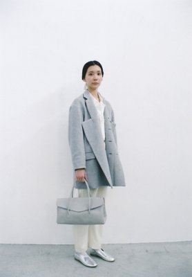 Reversible Flannel wool jacket, Light leather horizontal handbag