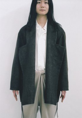 Reversible Linen wool jacket, Organic cotton white colored shirt, Flannel wool wrapped pants