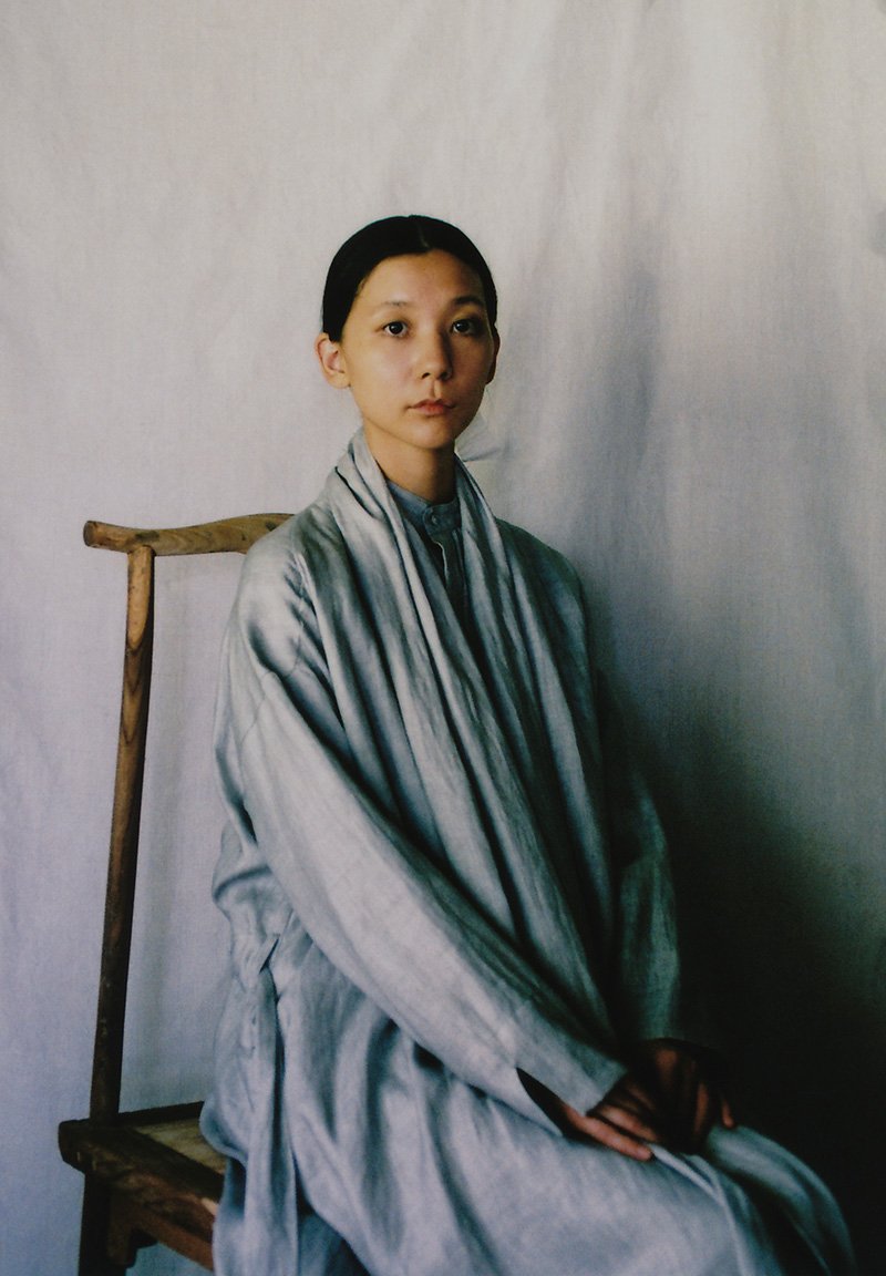 Linen Sumizome haori robe and Farmer shirt