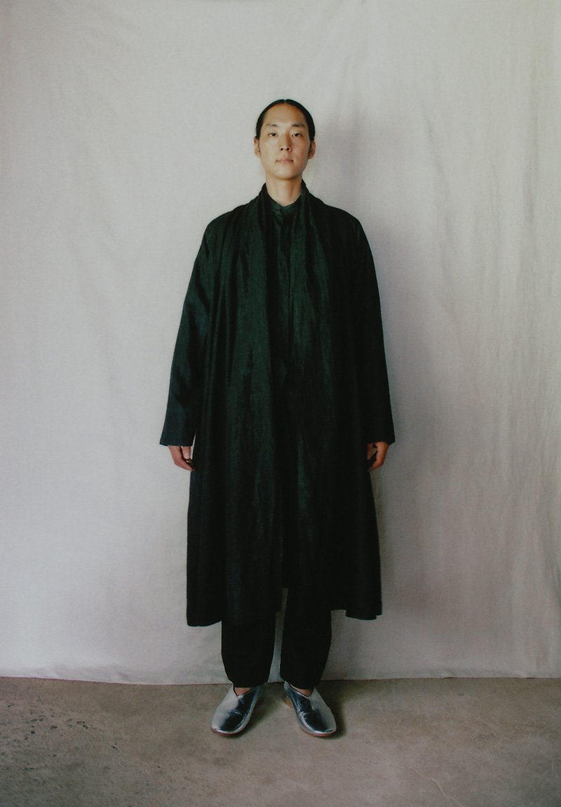 Linen Sumizome haori robe, Farmer shirt and wrapped pants
