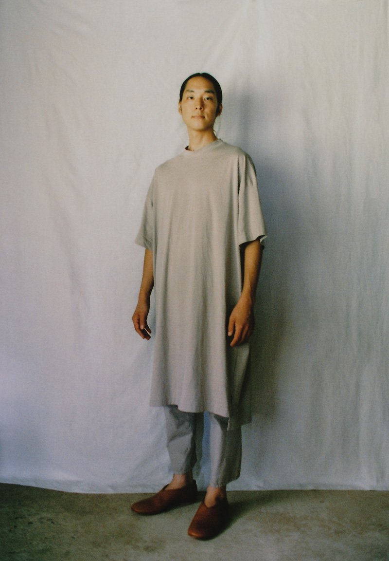 Organic cotton mud-dyed earthenware colored t-shirt dress and tattuke