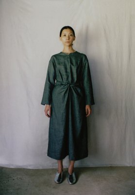 Linen Sumizome wrapped dress