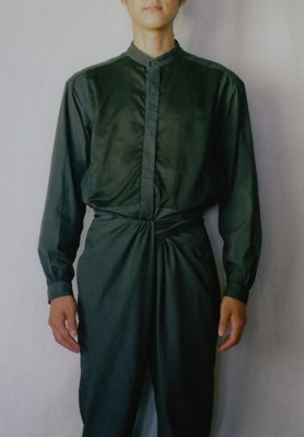 Organic cotton ancient soot colored Farmer shirt and wrapped pants