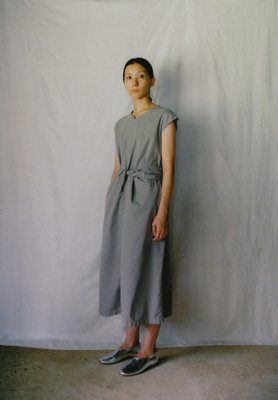 Organic cotton violet ash colored wrapped sleeveless dress