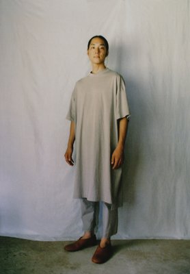 Organic cotton mud-dyed earthenware colored t-shirt dress and tattuke