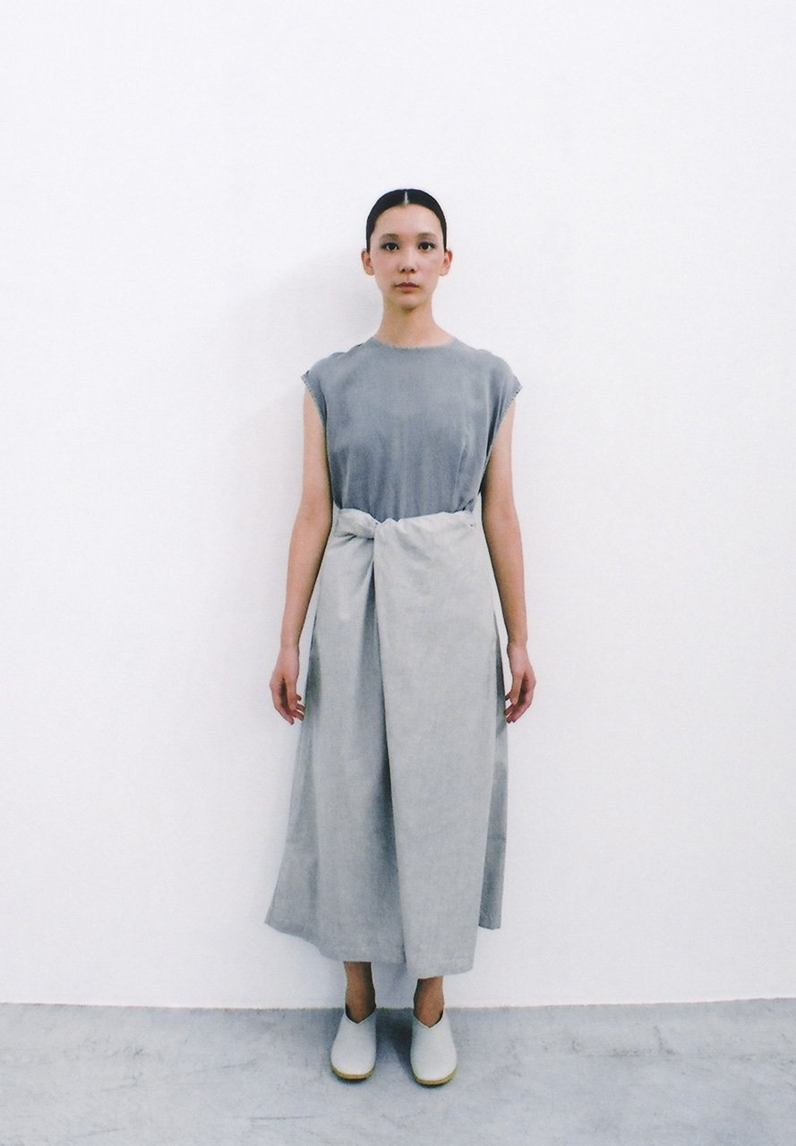 Beautiful organic cotton satin sumi-dyed light sumikuro colored tank top wrapped dress