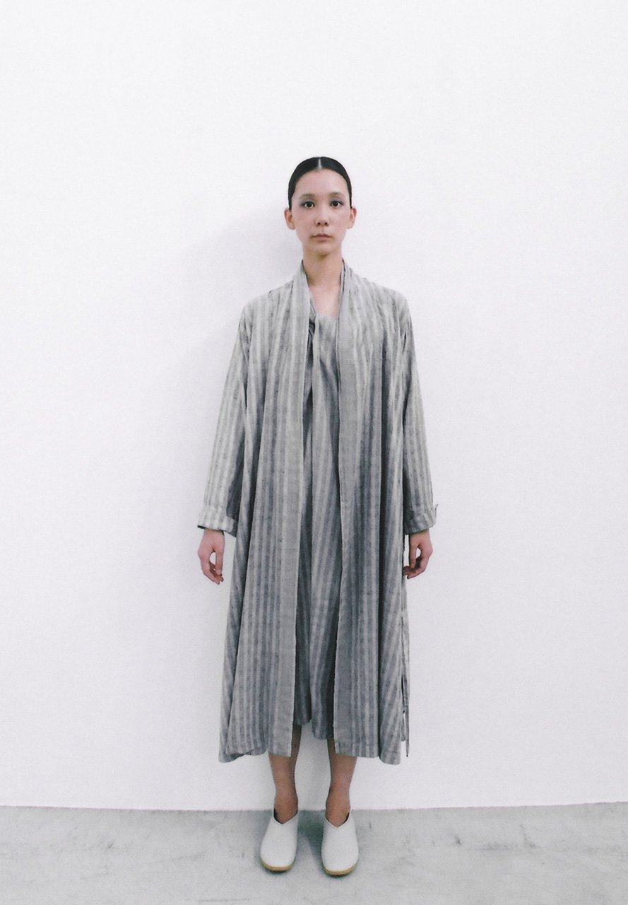 Khadi Nadeshiko woodblock printing sumi-dyed light sumikuro haori robe
