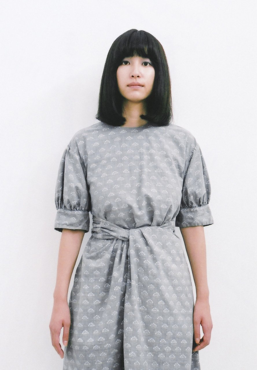 Khadi Cockscomb woodblock printing sumi-dyed light sumikuro wrapped dress