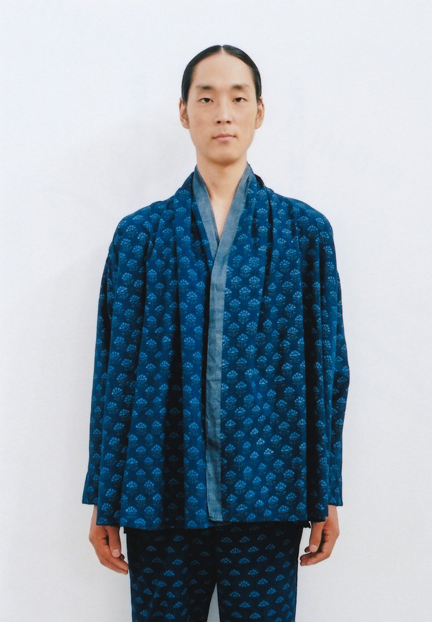 Khadi Cockscomb woodblock printing precious Ryukyu indigo dyed haori