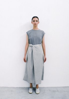 Beautiful organic cotton satin sumi-dyed light sumikuro colored tank top wrapped dress
