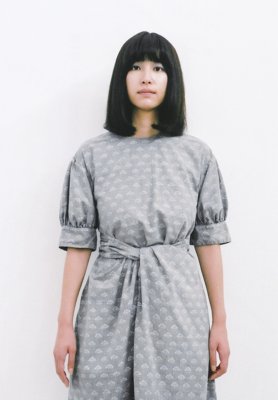 Khadi Cockscomb woodblock printing sumi-dyed light sumikuro wrapped dress