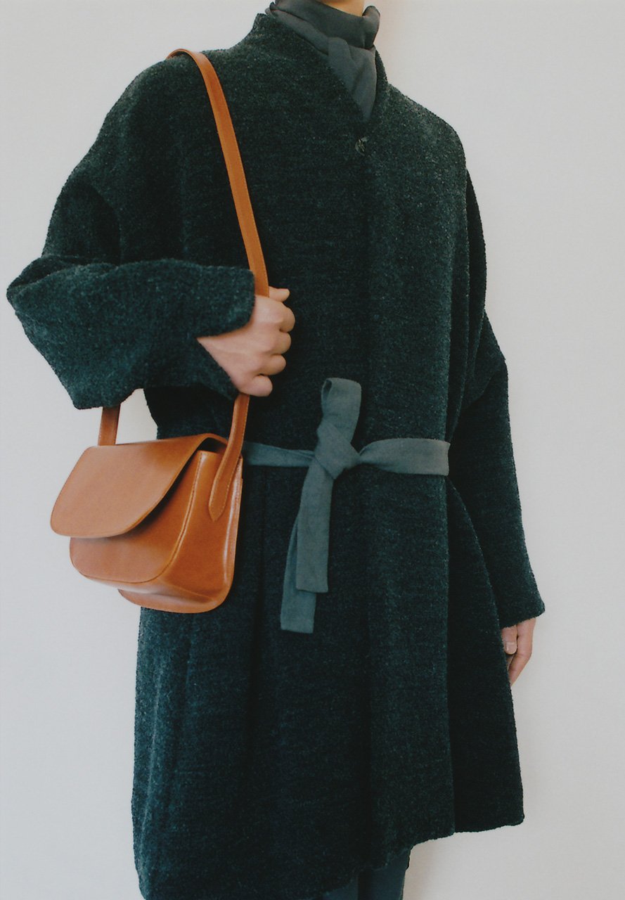 Naturally tanned leather shoulder bag, Leather tanned with the extract from bark of mimosa tree.