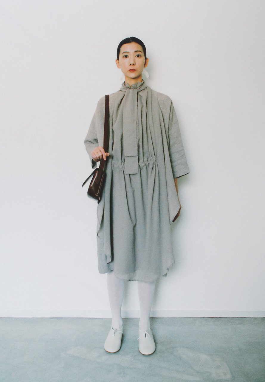 Linen canvas beige colored haori, Cotton silk chiffon scarf shirt