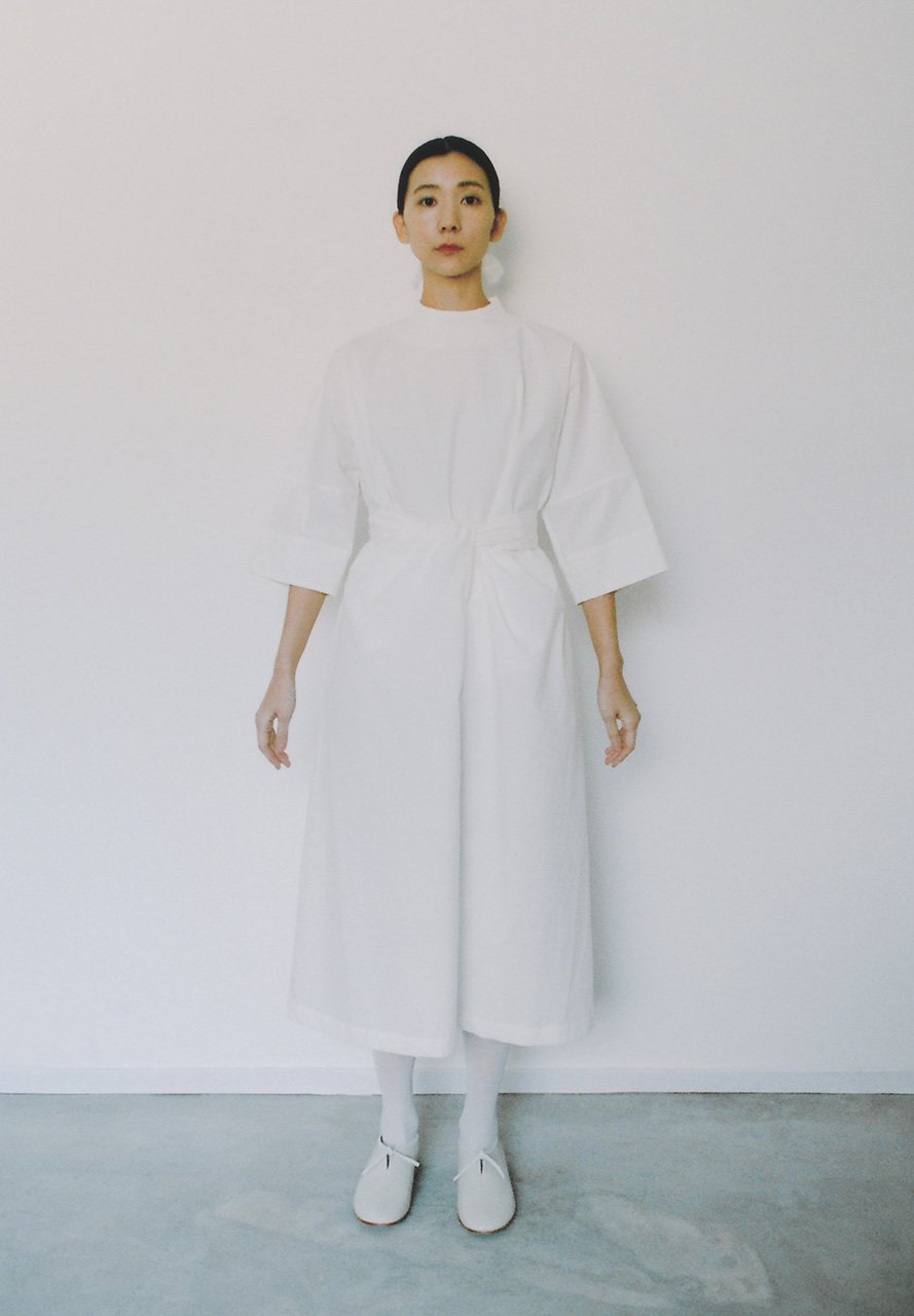 Cotton broad wool white colored wrapped dress