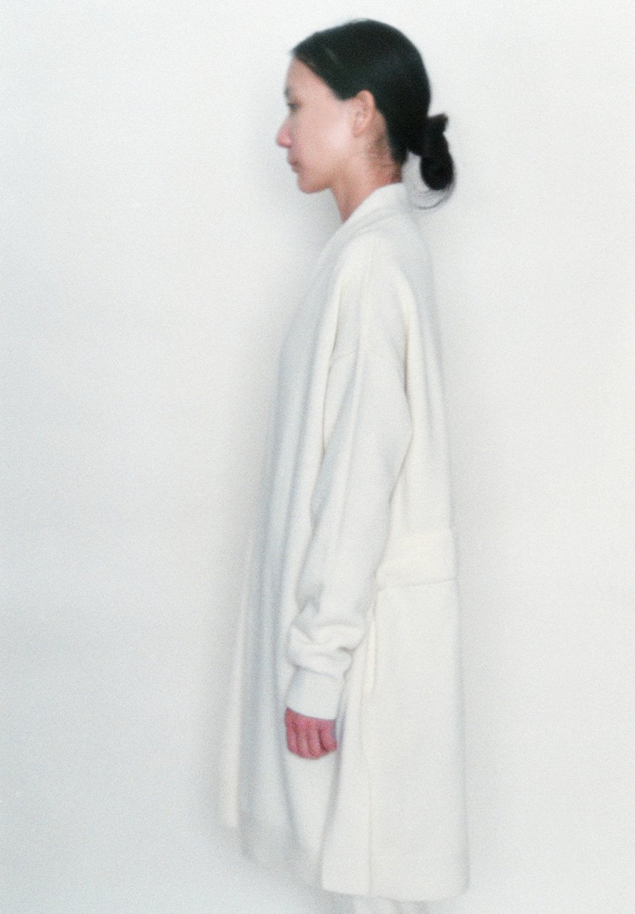 Tasmanian wool haori cardigan and knit pants from “Ryugu”