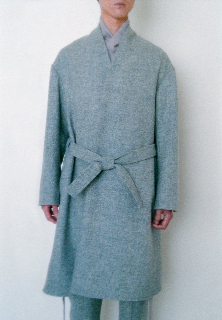Kempi melton gray colored haori coat and folk pants