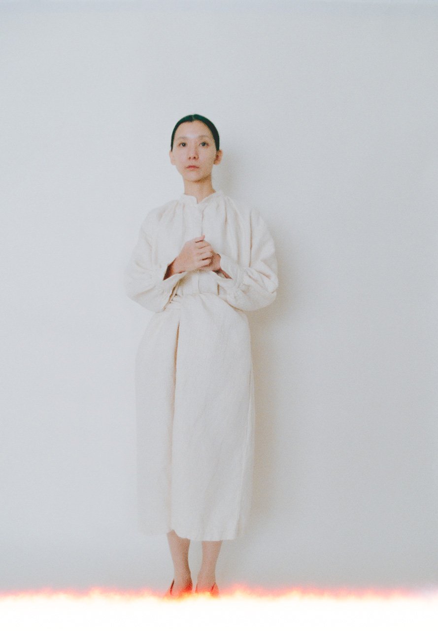 Flower of Life Sashiko hemp cotton unbleached shirt wrapped dress