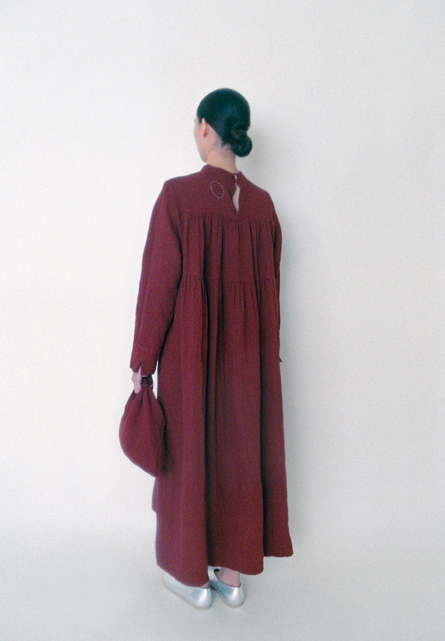 Flower of Life Sashiko hemp cotton Sharinbai and cochineal dyed night dress