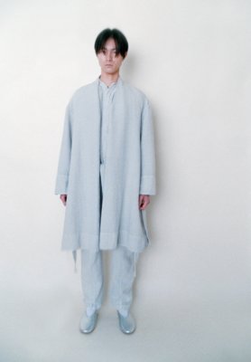 Flower of Life Sashiko hemp cotton light-sumi dyed Haori coat, gathered shirt and tattuke