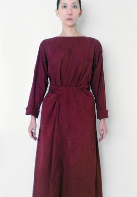 Organic cotton Sharinbai and cochineal dyed long sleeves wrapped dress