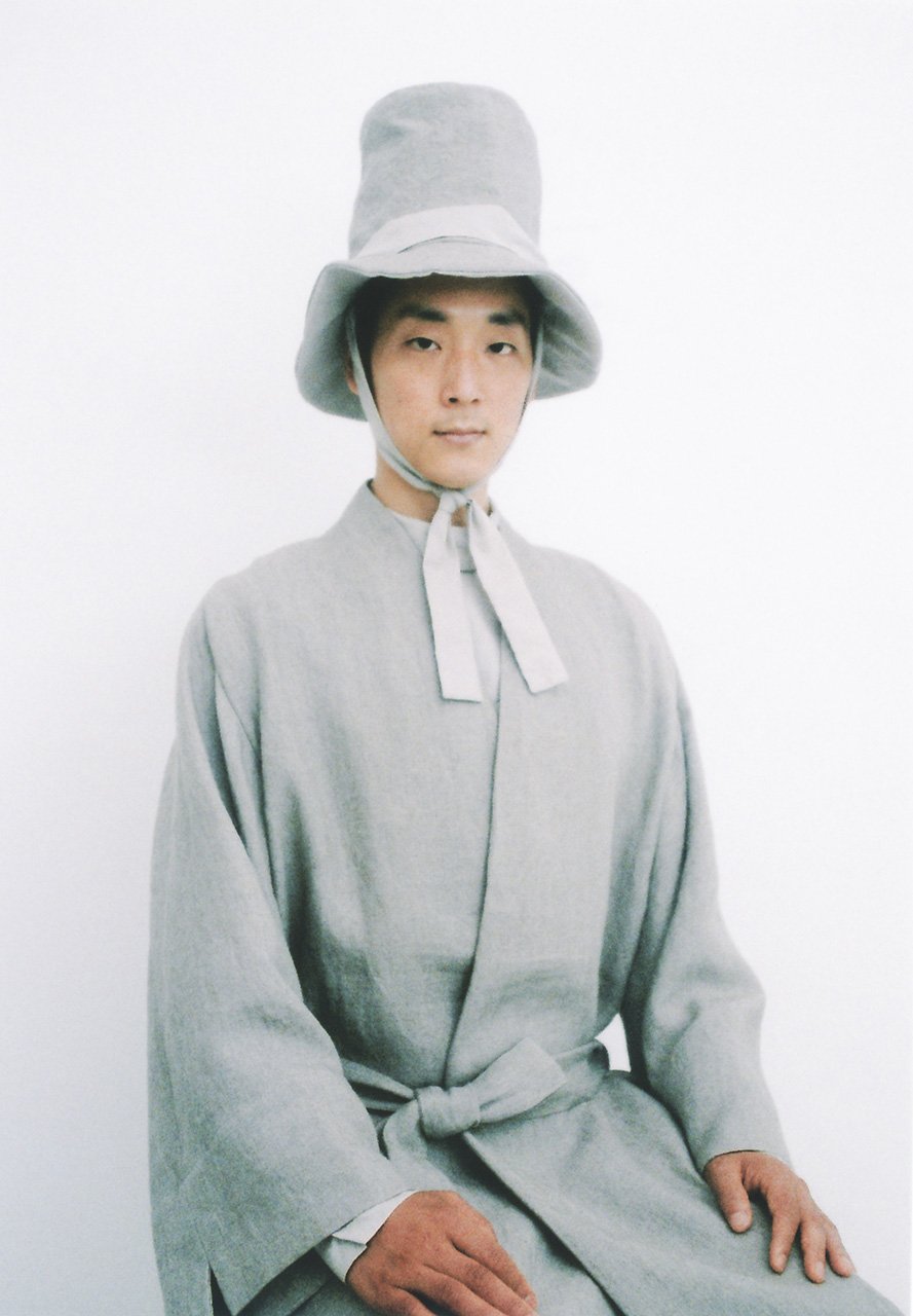 Linen noragi haori and farmer bowler hat