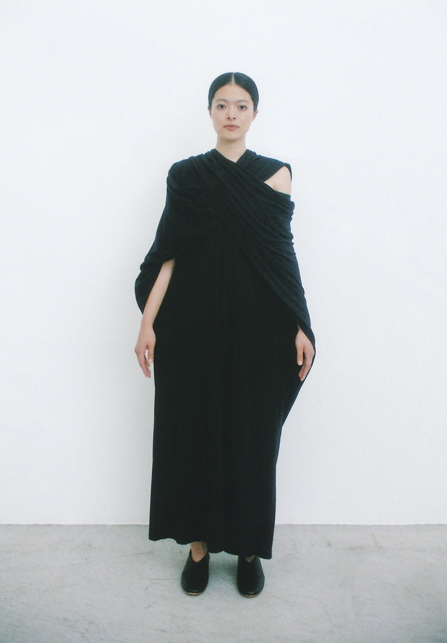 Organic cotton jersey sumi-yambaru indigo dyed water-pumping dress