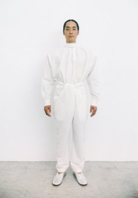 Cotton linen noragi dress shirt and wrapped slack