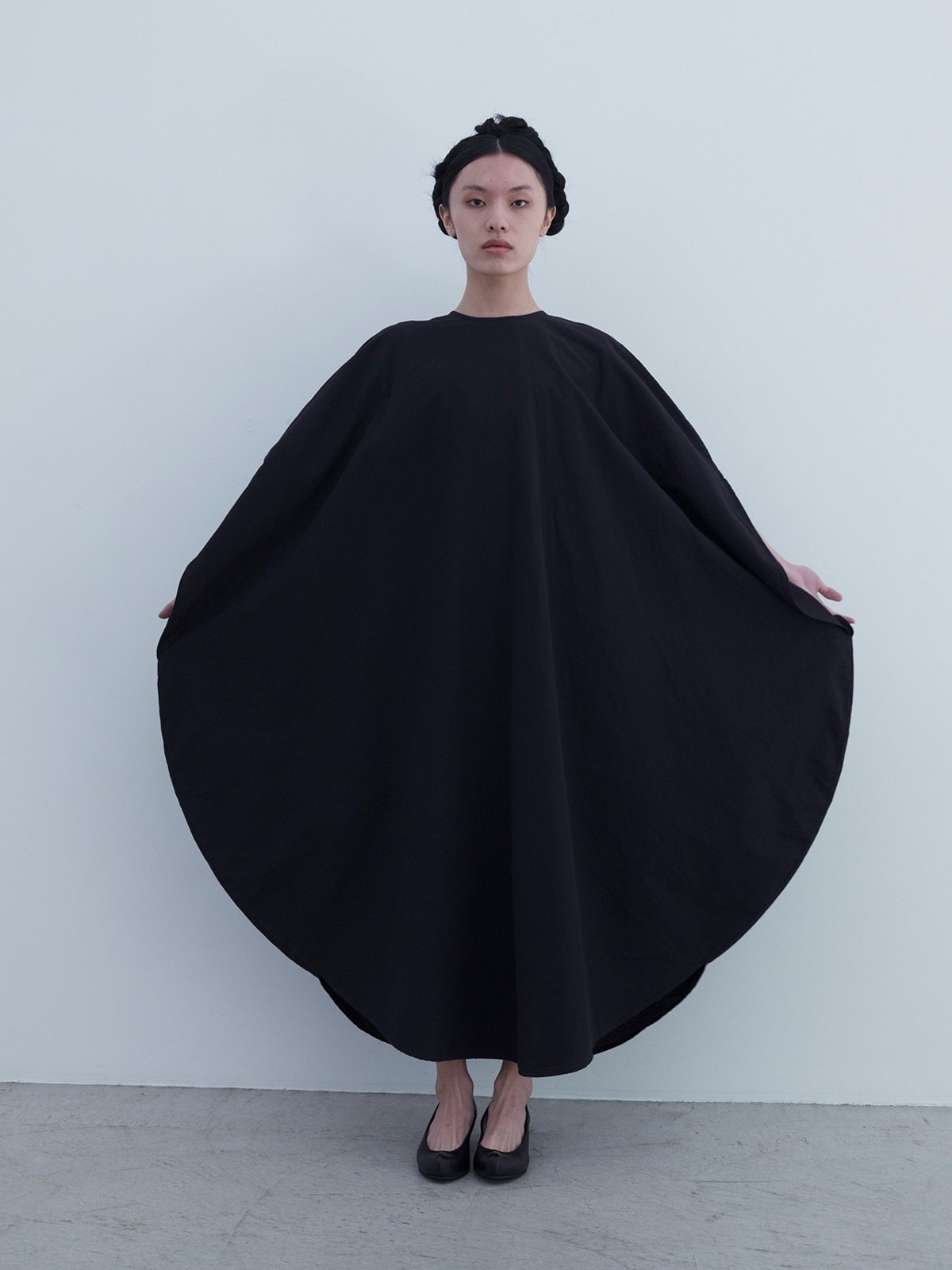 Cotton paper voile circle dress, Deerskin “koshin” folk pumps