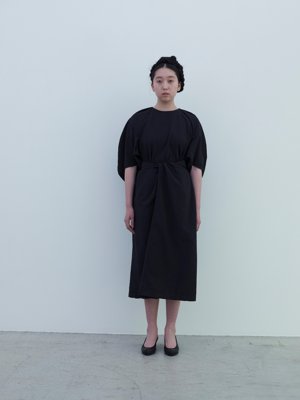 Cotton paper voile spacecraft wrapped dress, Deerskin “koshin” folk pumps