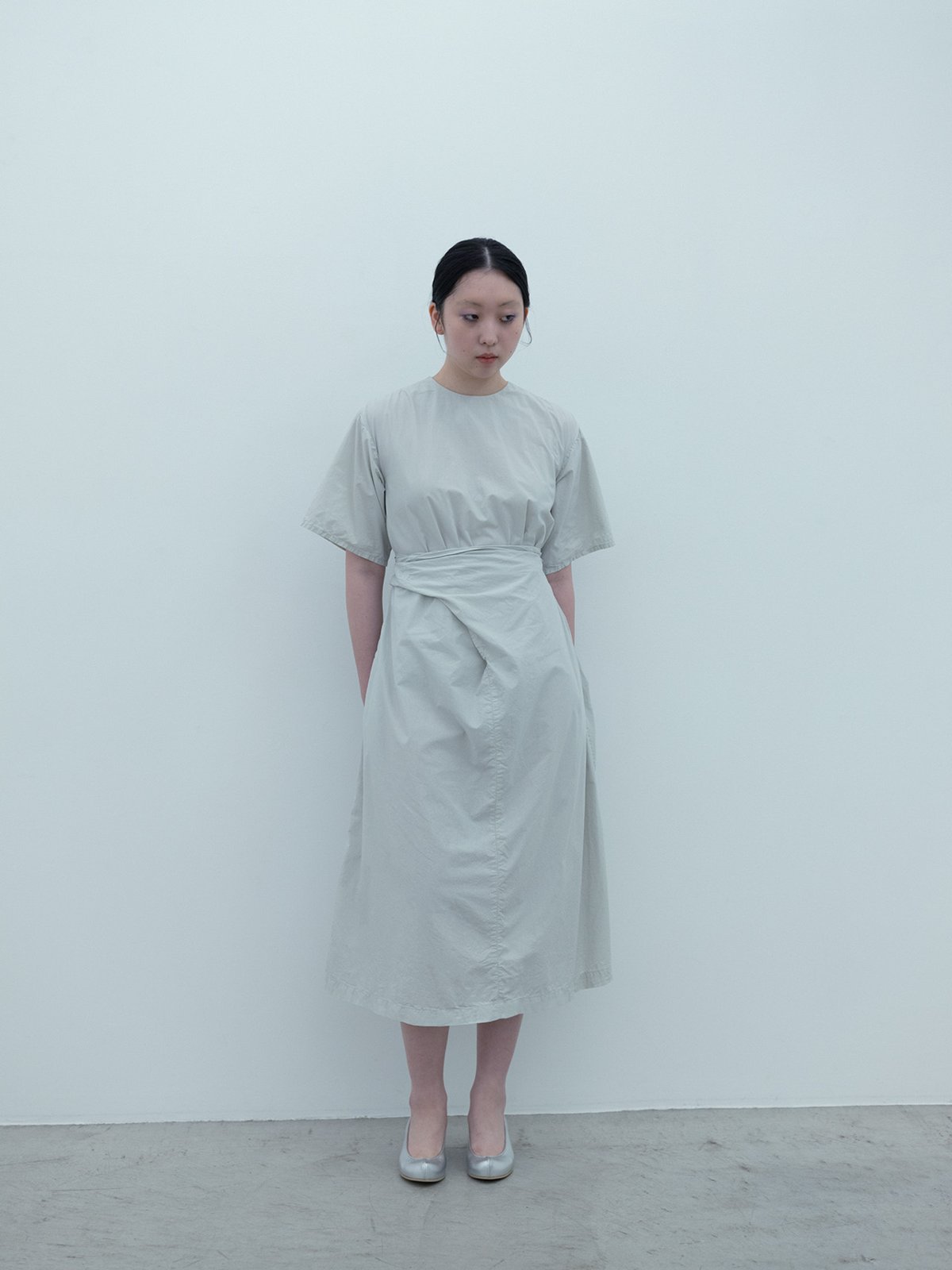 Cotton silk broadcloth silver-quartz wrapped dress